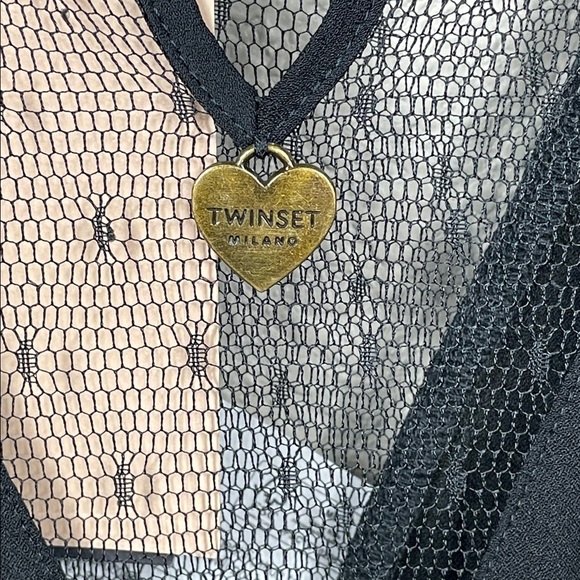 NWT Twinset Short Sleeve Flounce Mini Dress Black Swiss Dot Illusion Sz 42 - Picture 8 of 16